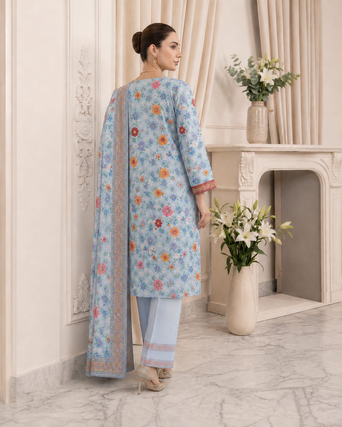 Blue Petal Charm – Embroidered 3PC Suit - Image 3