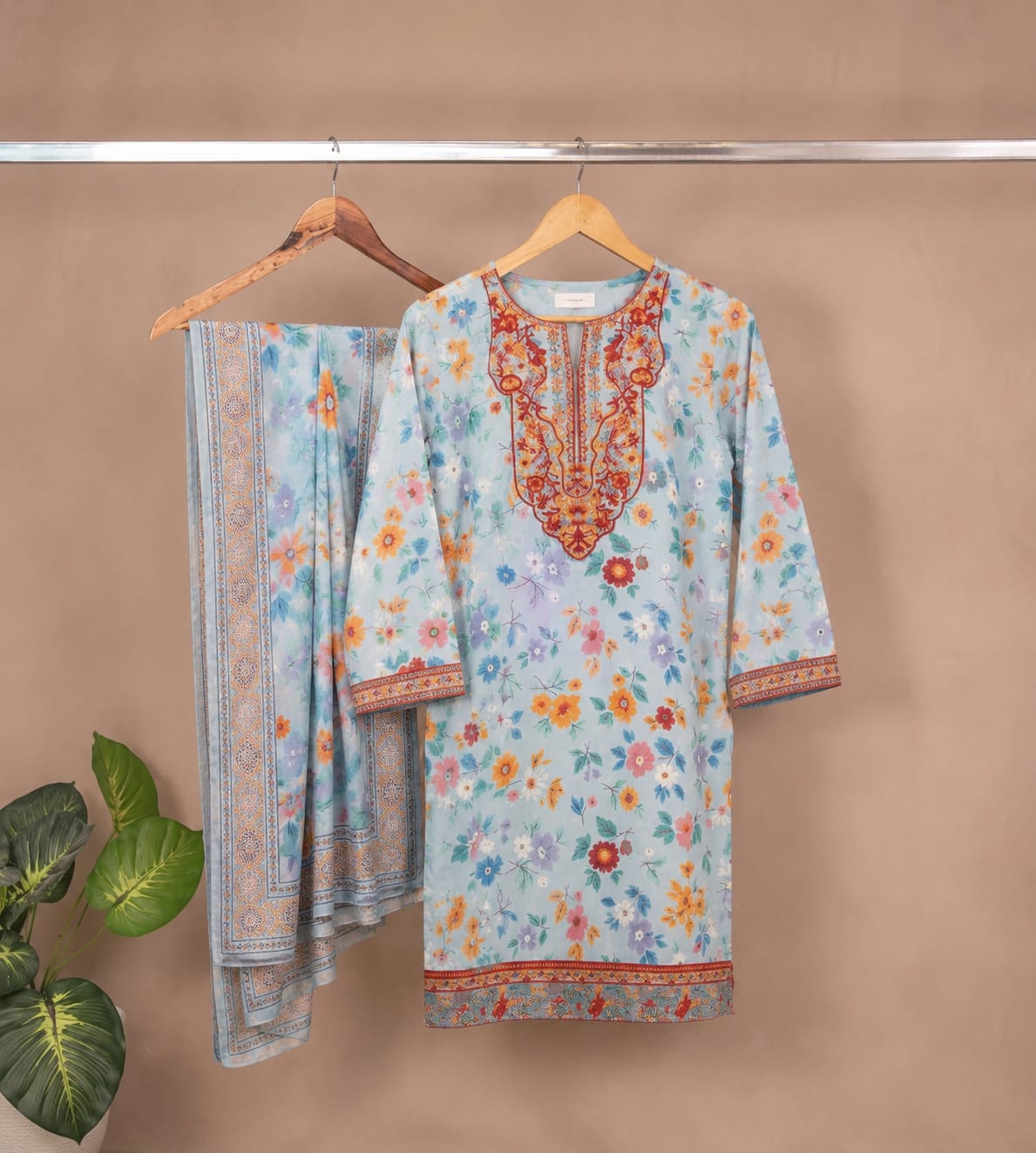Blue Petal Charm – Embroidered 3PC Suit - Image 4
