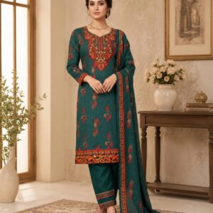 Emerald Royale – 3PC Embroidered Suit
