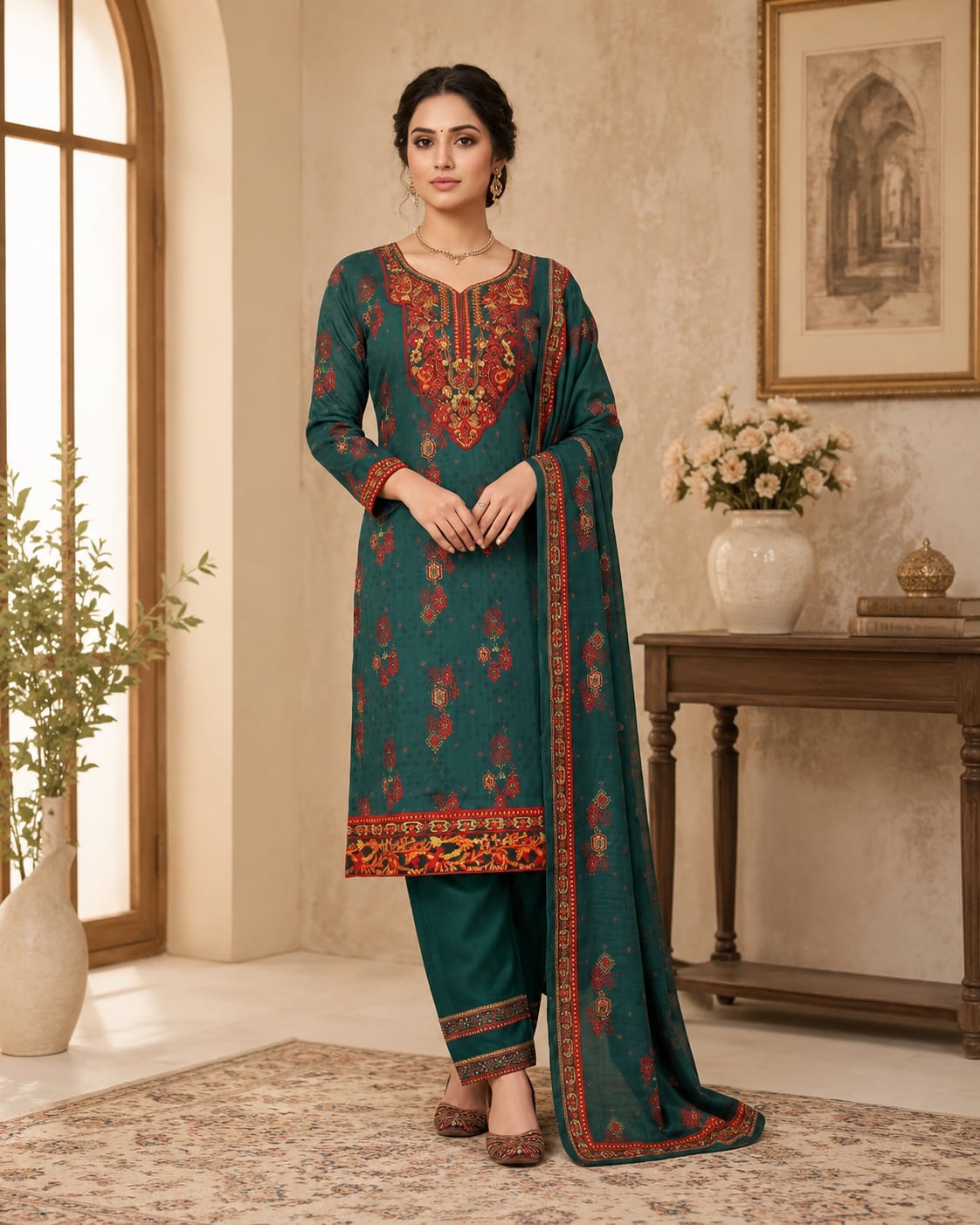Emerald Royale – 3PC Embroidered Suit