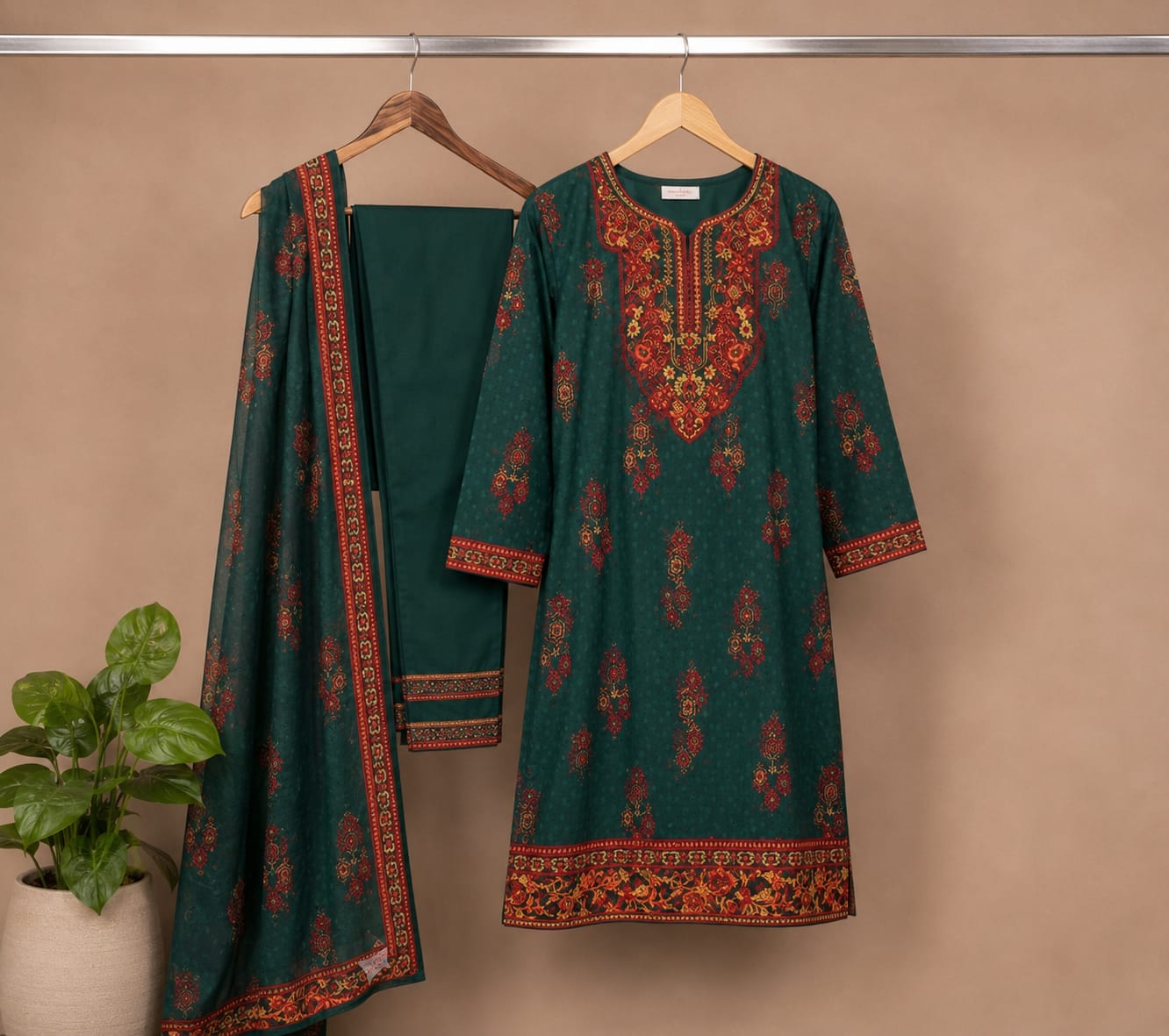 Emerald Royale – 3PC Embroidered Suit - Image 4