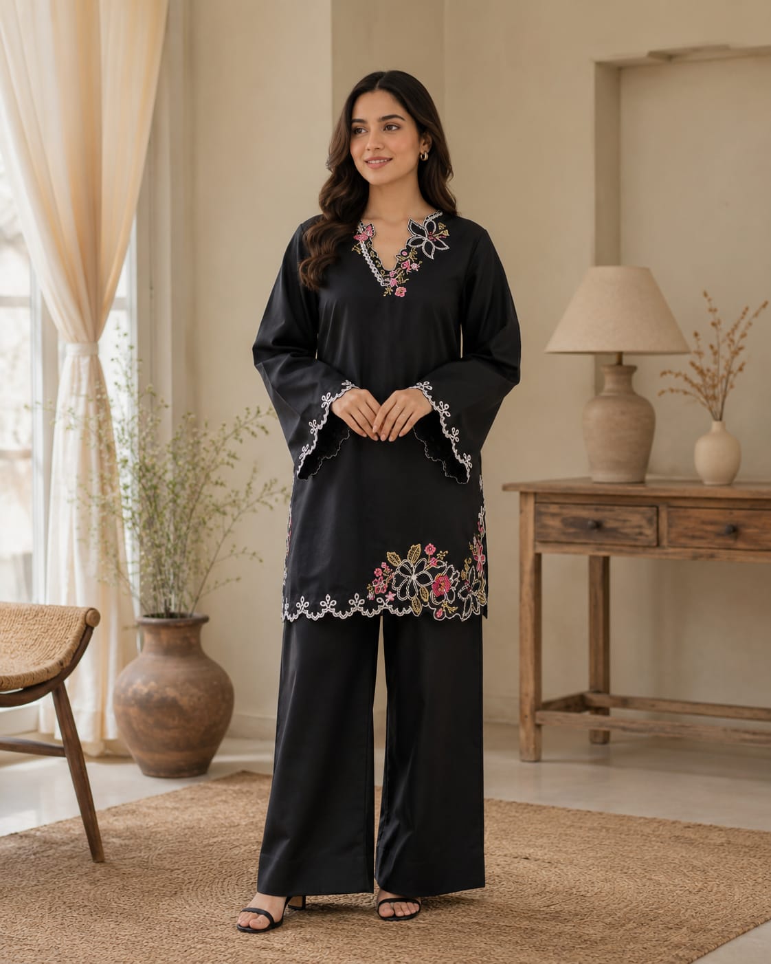 Midnight Elegance – Embroidered 2PC Suit