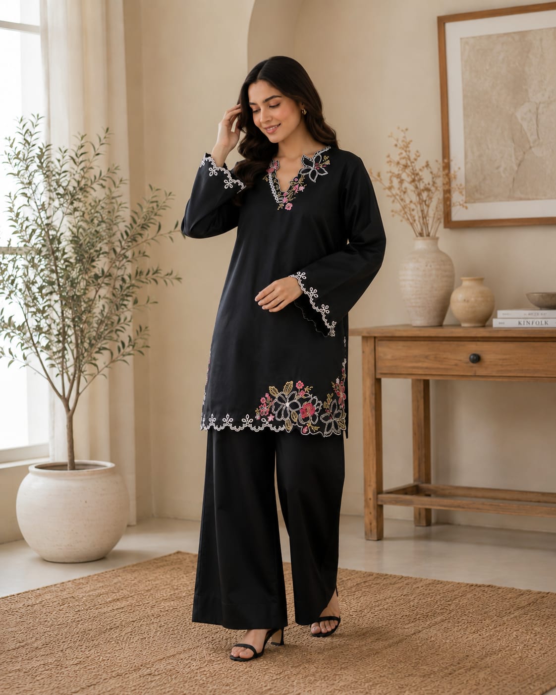 Midnight Elegance – Embroidered 2PC Suit - Image 3