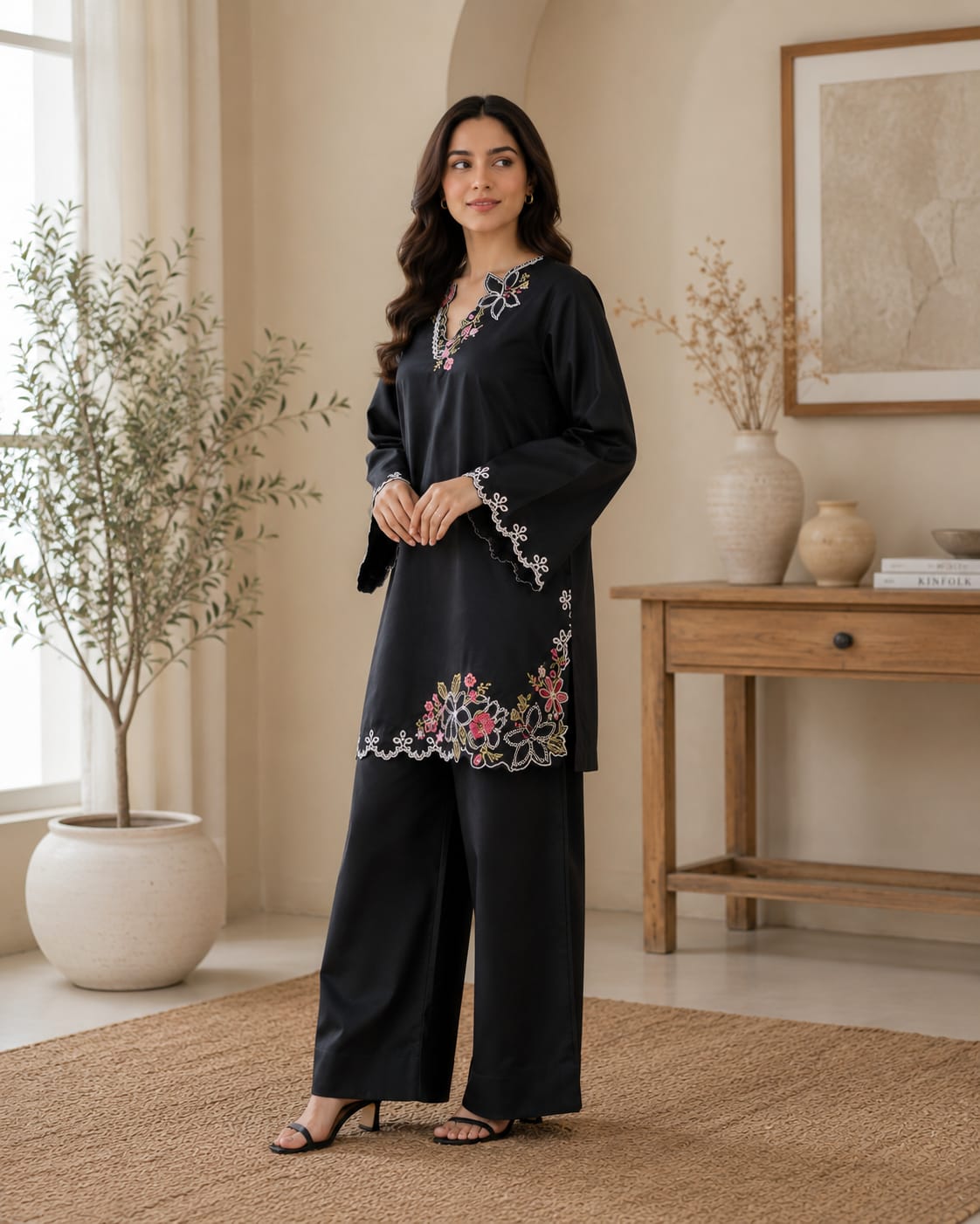 Midnight Elegance – Embroidered 2PC Suit - Image 2