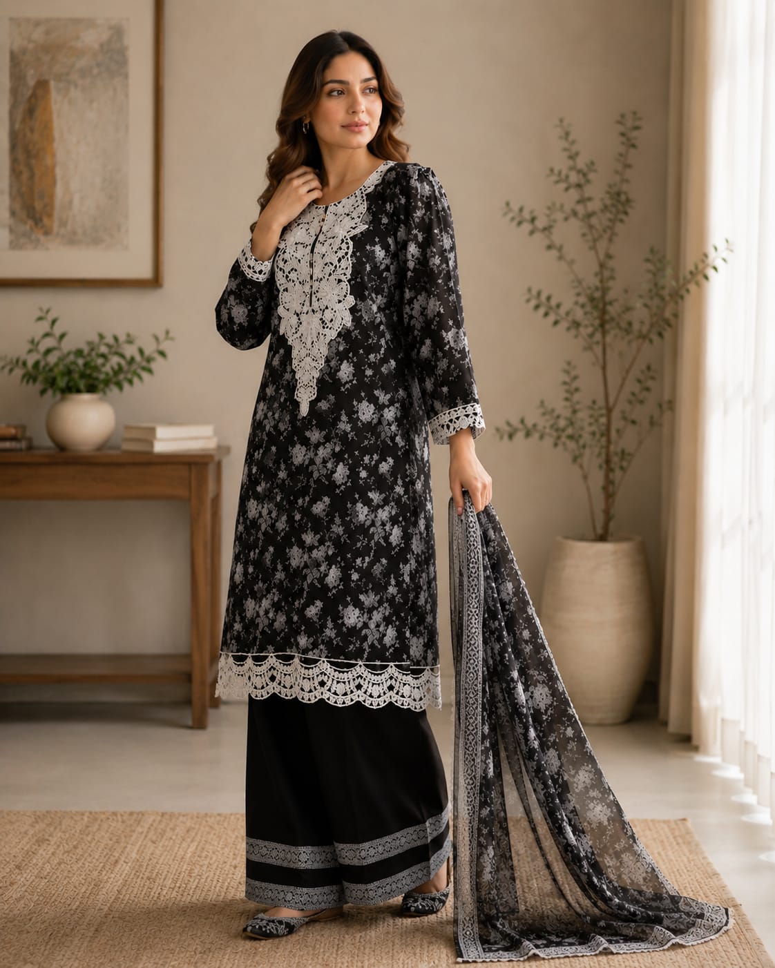 Noor-e-Siyah - 3PC Embroidered Suit - Image 2