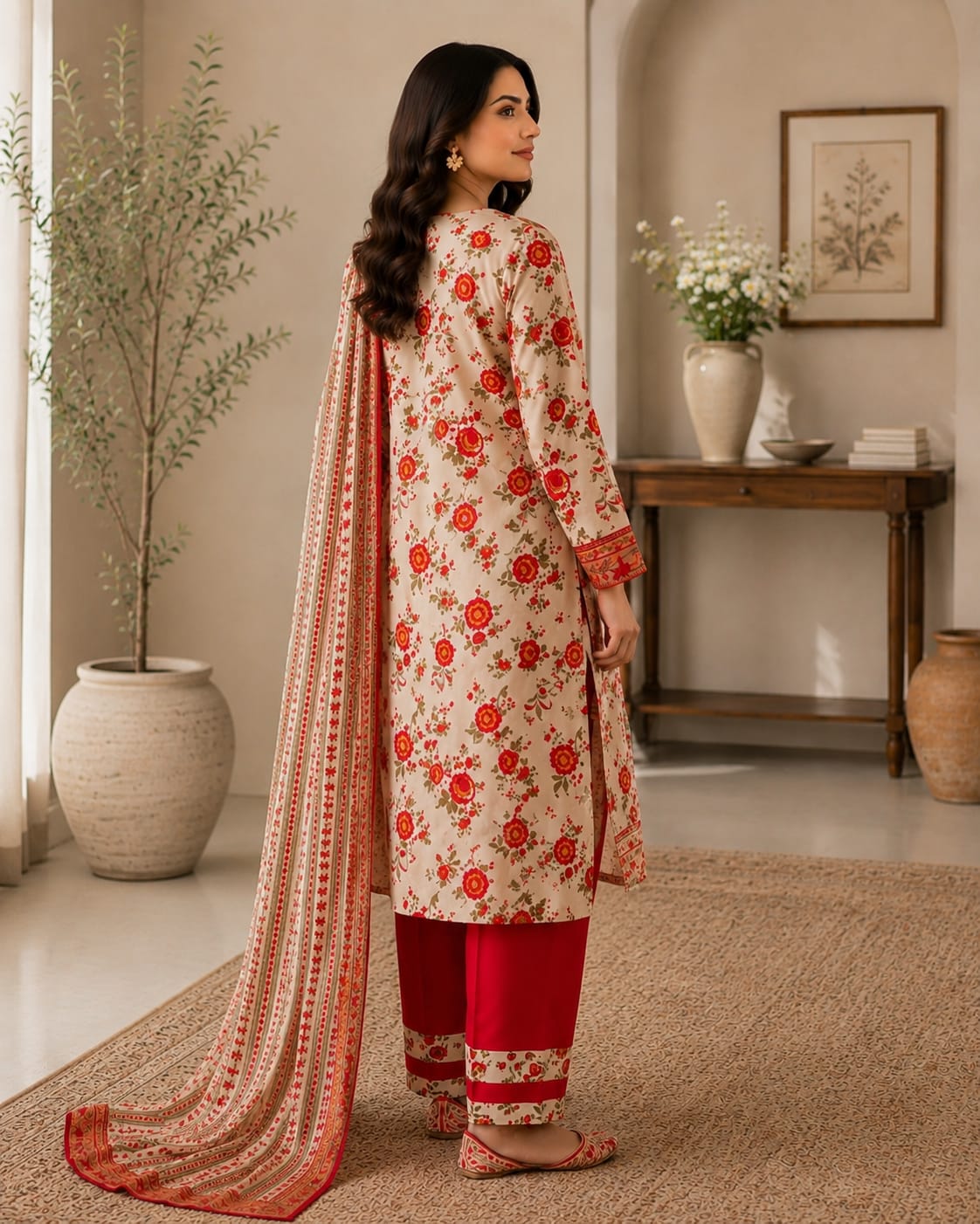 Scarlet Bloom - 3PC Embroidered Suit - Image 3