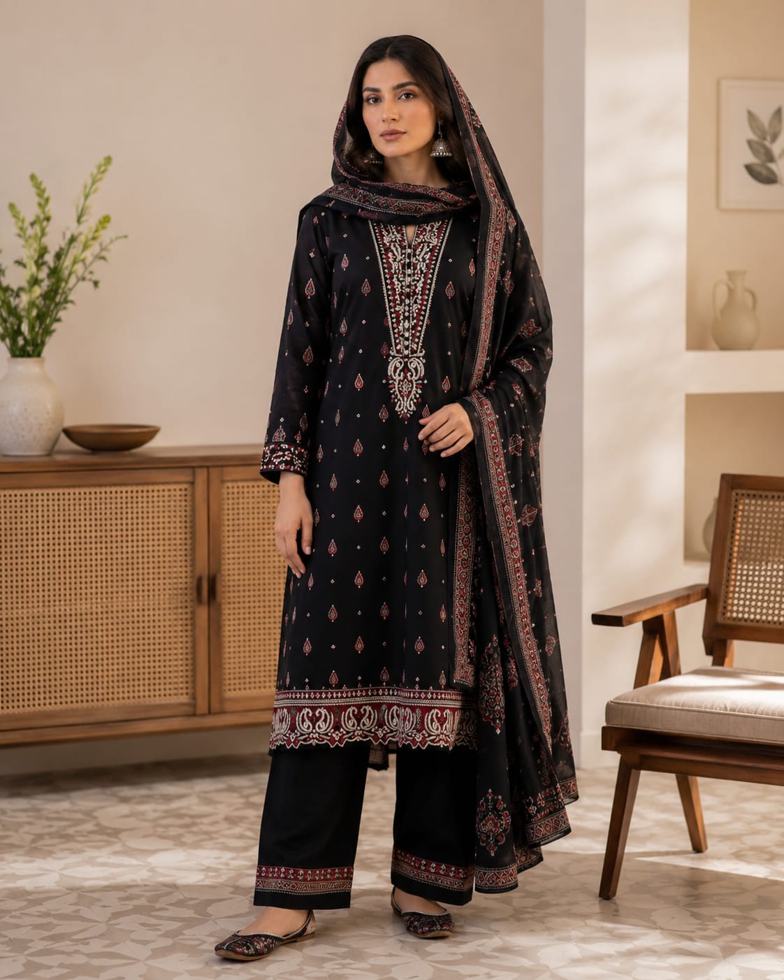 Shab-e-Noor – 3PC Embroidered Suit